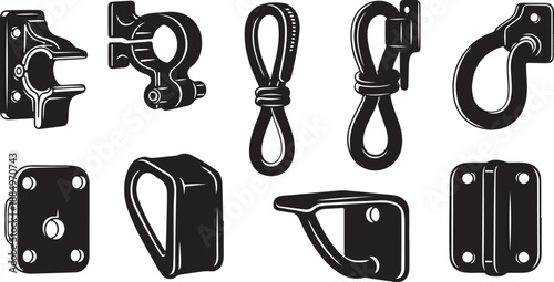 Collection of various metal hooks and clips isolated white