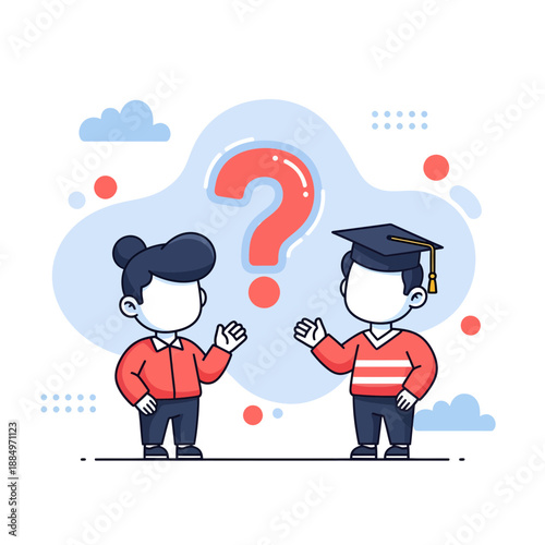 Education Discussion and Question Answer Illustration with Modern Question Mark Concept