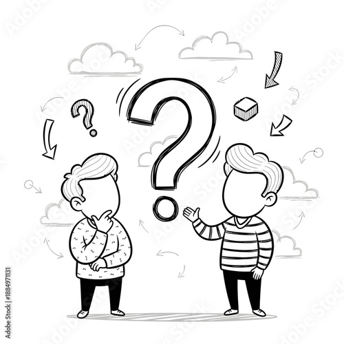 Doodle Illustration of Discussion and Problem Solving with Question Mark