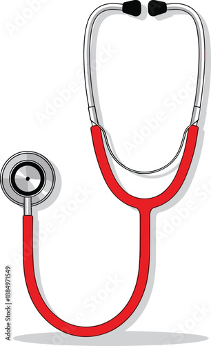 Red Medical Stethoscope Illustration Isolated on White Background for Healthcare Professionals Doctors Nursing Students Clinical Diagnosis Hospital Equipment and Wellness Concepts