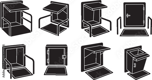 Various Desk and Chair Configurations for Office Settings Displayed