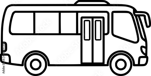 Simple black and white bus outline drawing for kids and coloring
