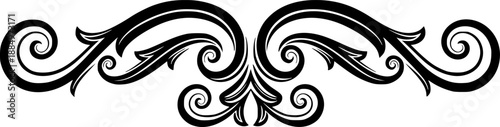 Elegant black flourish design element with symmetrical curves and flowing lines

