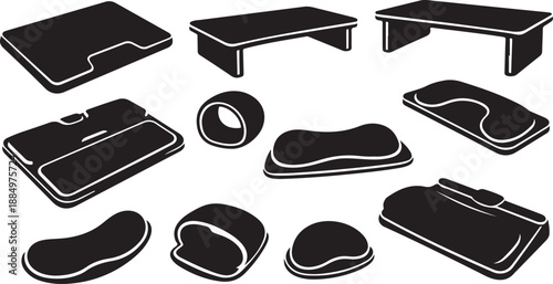 Collection of various black cushions and pillows for comfort