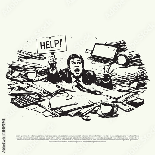 Work Overload and Stress Concept Illustration