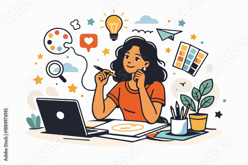 Creative Woman Working on Laptop Illustration