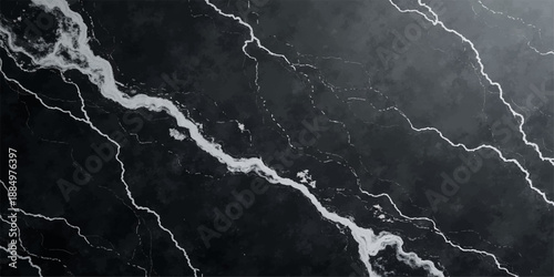 An abstract black and white background of old paper texture struck by a powerful blue lightning bolt during a dark night thunderstorm