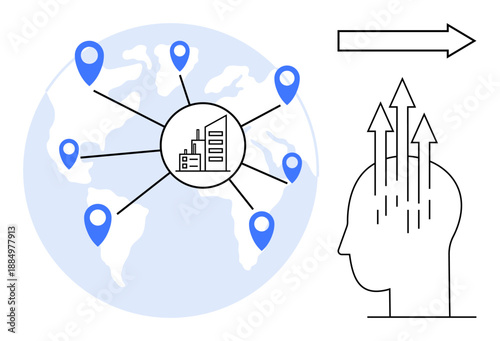 Global business concept. Global business operations connecting worldwide locations. Global business promoting innovation and knowledge sharing. Ideal for technology, strategy, leadership