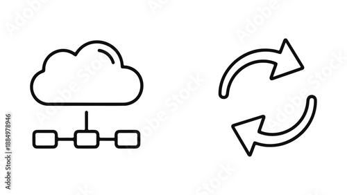 Cloud network diagram with refresh arrows icon isolated on white background, Vector, illustration