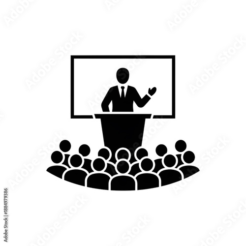 Public Speaker at Podium Giving a Presentation to an Audience Icon