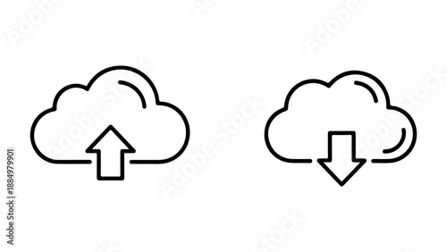 Cloud upload and download icons with arrows isolated on white background, Vector, illustration