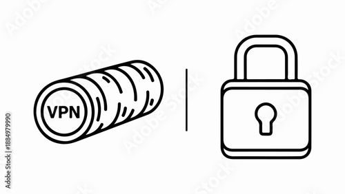 Vpn icon and padlock icon representing online security and privacy isolated on white background, Vector, illustration