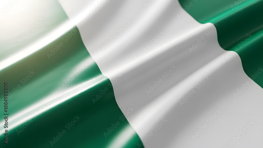 Obraz premium Close-up view of the Nigerian flag waving gently, showcasing its green and white stripes.