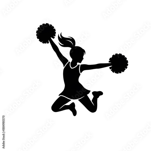 Cheerleader Silhouette Jumping with Pom Poms High School Spirit Graphic