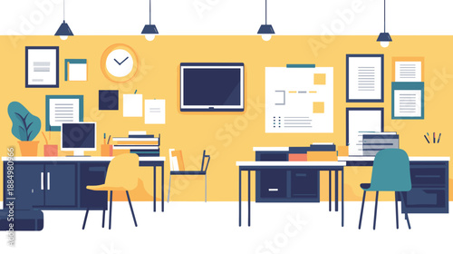 Modern Office Workspace with Desks and Computers.