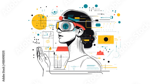 Woman with Futuristic Virtual Reality Goggles.