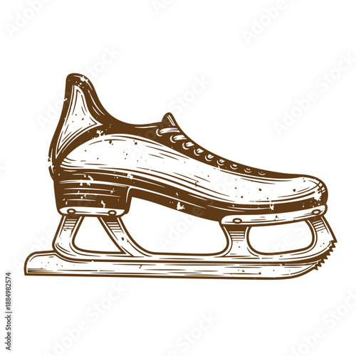 Drawing Vintage grunge  texture ice skate boot with metal blade for figure skating or hockey  sports equipment