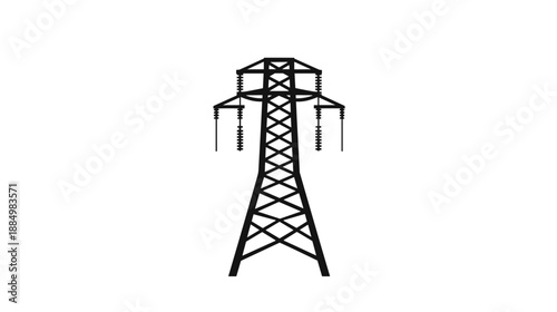 Electricity Pylon Silhouette Against White Background.