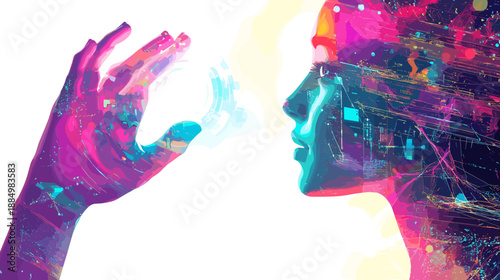 Double Exposure of Woman and Circuit Board.