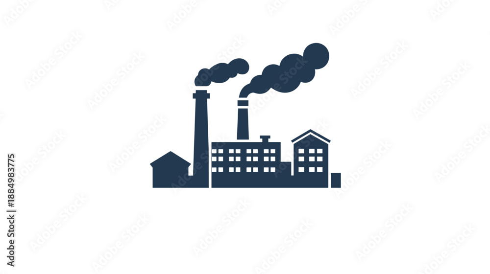 Obraz premium Industrial Factory Building with Smokestacks Emitting Smoke.
