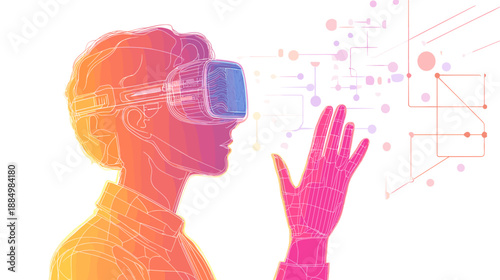 Man Wearing Virtual Reality Headset Interacting 1.