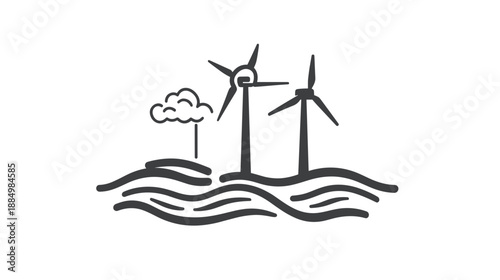 Wind Turbines in Ocean Waves Illustration.