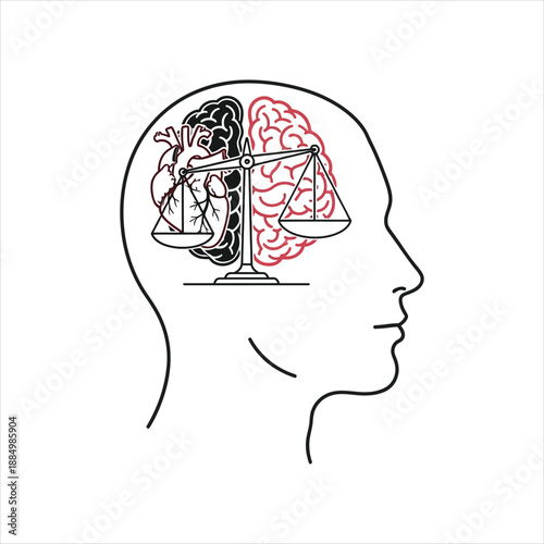 Brain with balance scale inside the cranium