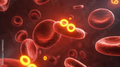 Hemoglobin binding oxygen molecules in red blood cells