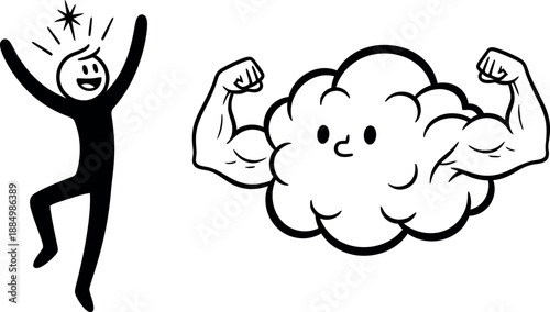 Happy person celebrating with strong cloud
