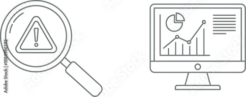 Data analysis and warning sign on computer screen