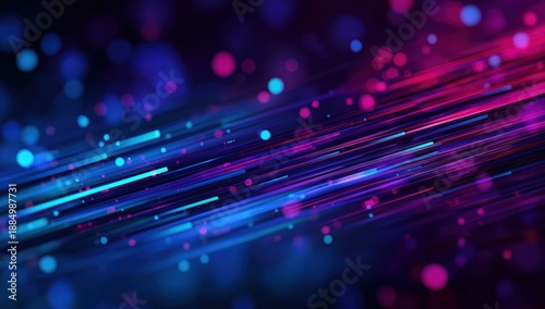 Abstract background showing glowing lines and particles creating a dynamic representation of high-speed data transfer and network connection