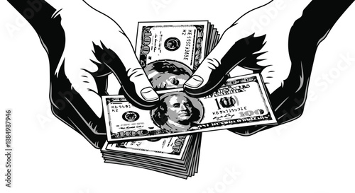 Hands exchanging a stack of dollar bills