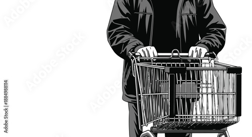 Person pushing a shopping cart on in a store