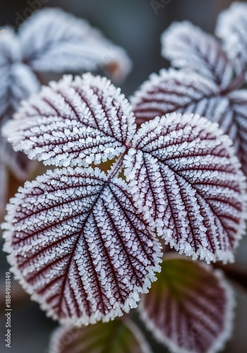 Wallpaper Mural Frost's Embrace: Winter's Kiss on Crimson Leaves. Torontodigital.ca