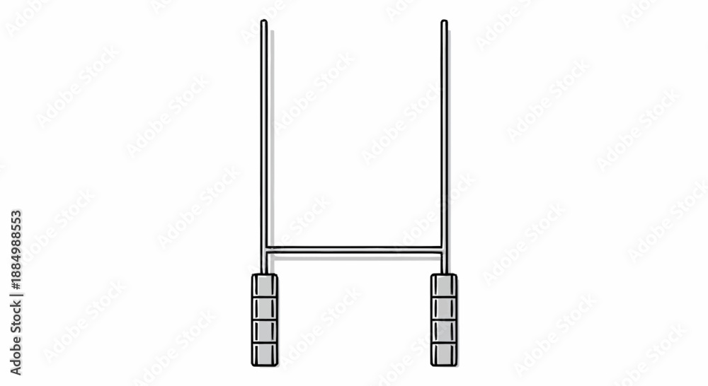 Obraz premium A simple metal frame with vertical poles and weighted bases stands upright on a plain surface.