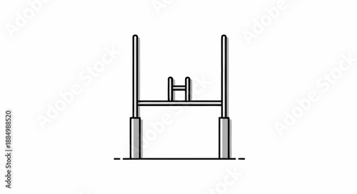 Simple line drawing of a mechanical device with rods and cylinders on a flat surface from a front viewpoint