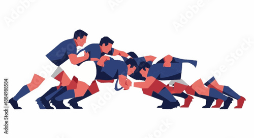 Rugby players in action, intense competition, and dynamic movement on the field, viewed from the side