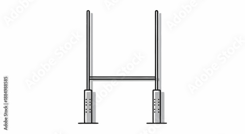 Simple metal gate illustration with vertical posts and horizontal bar on plain background