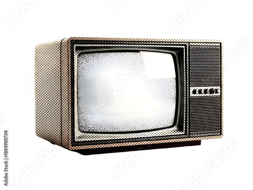 Vintage Television with Static Screen on White Background On White Background, Isolated on Transparent Background 
