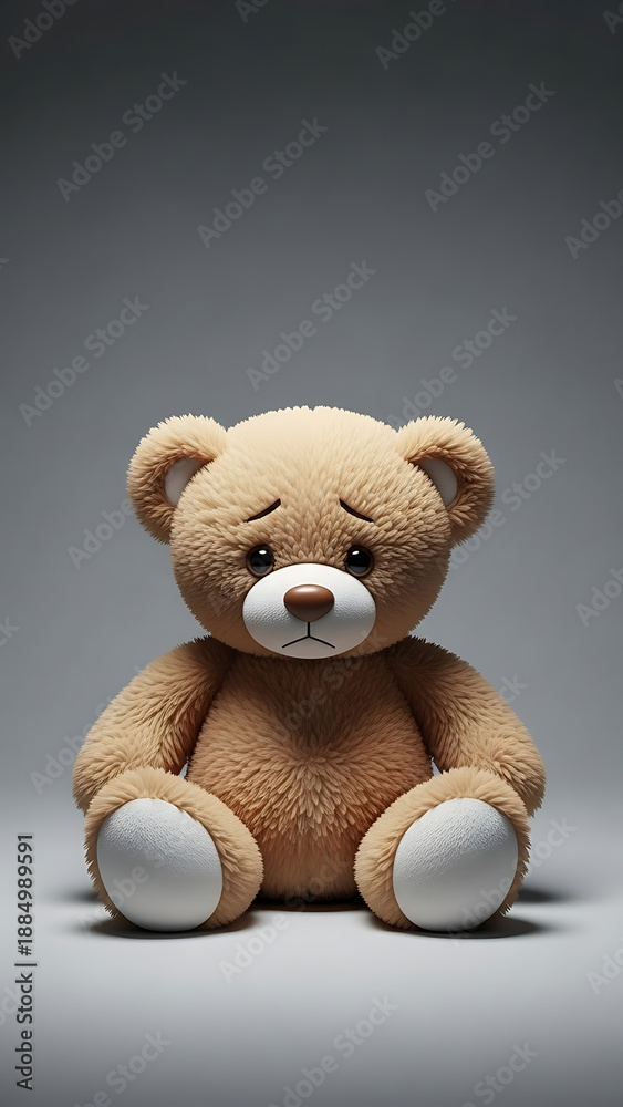 Obraz premium Cute Teddy Bear Plush Toy Sitting Against Gradient Background