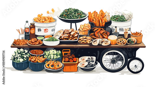 Assorted Asian Cuisine on Display Table.