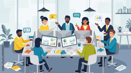 Diverse Team Collaborating in Modern Office.