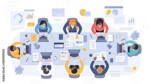 Illustration of People Working on Computers.