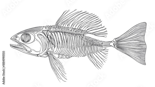 Detailed Illustration of a Fish Skeleton.