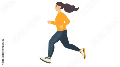Woman Running with Long Hair Flowing.