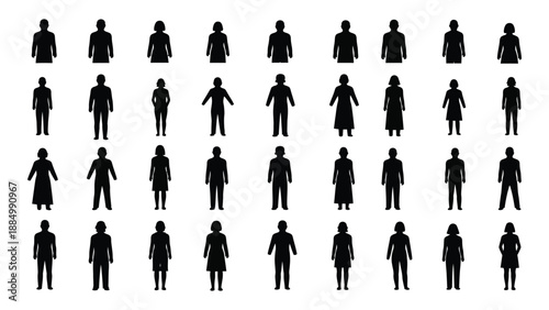 Diverse silhouette figures isolated on white background, Vector