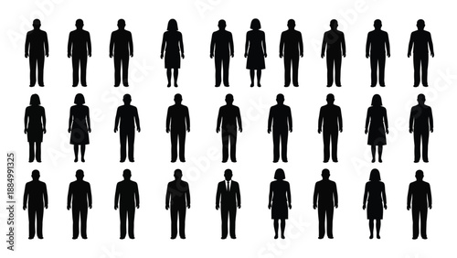 Silhouettes of diverse individuals isolated on white background, Vector