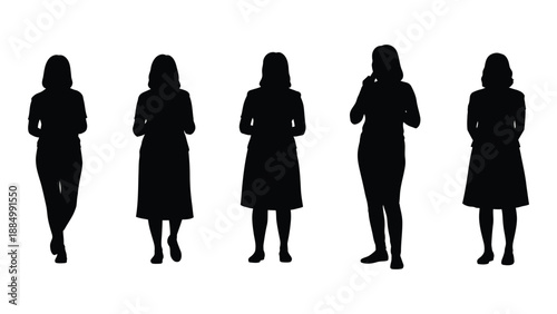 Silhouettes of women in dresses isolated on white background, Vector