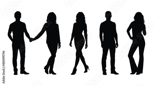 Silhouettes of people dancing isolated on white background, Vector