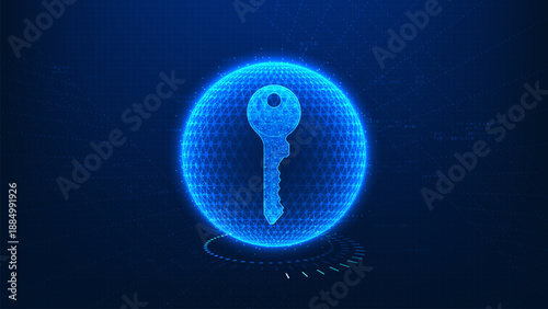 Quantum Cryptography Technology Background, Digital Lock Key in Futuristic Circle, Quantum Security Concept, Data Protection and Encryption, Cybersecurity Technology, Secure Information System